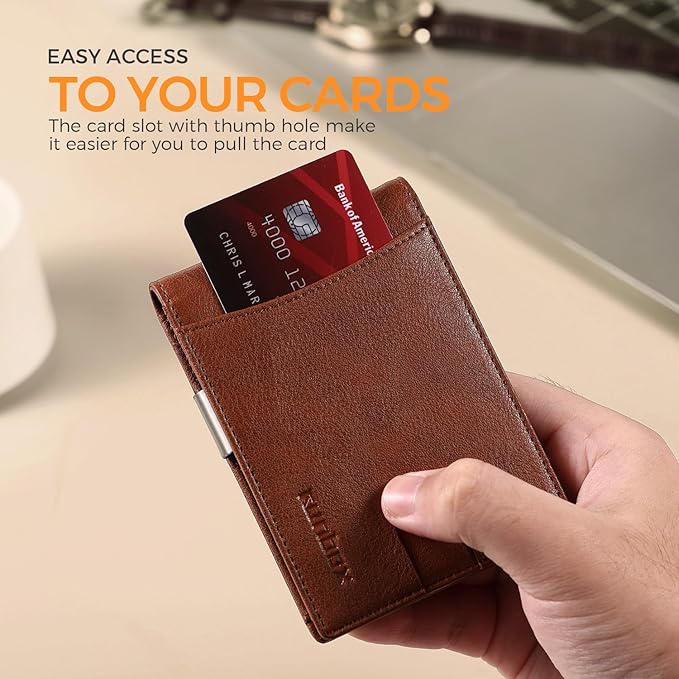 RUNBOX Money Clip Slim Wallets for Men RFID Blocking 11 Card Holder Minimalist Small Leather Bifold Men's Front Pocket Wallet Gift Box