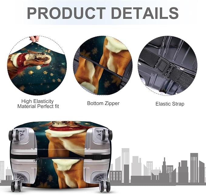 FOREVER QUEEN Christmas Cut Dog Luggage Cover Suitcase Protector Suitcase Cover Anti-Scratch,Stretchable Bag Cover Washable Durable Polyester