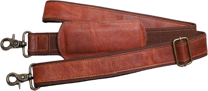 Adjustable Genuine Leather Shoulder Strap – Vintage Brown 60-Inch Comfort-Fit Padded Replacement with Heavy-Duty Swivel Hooks for Crossbody, Laptop, Messenger, Purse, Handbag, Duffel & Luggage Bags