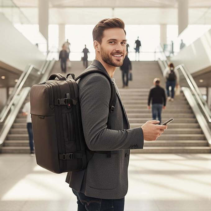 Vacuum Seal Travel Backpack 45L - Expandable Air Compression System, Water-Resistant, Carry-On Suitcase Luggage with TSA Lock Fits 18" Laptop - Vacuum Pump Included(Black)