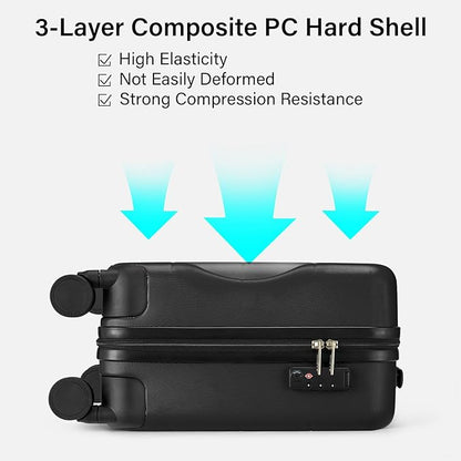 Hanke 16 Inch Underseat Carry On Luggage with Wheels Hard Shell Mini Small Suitcases Carry On Bag for Airline Approved TSA Luggage Lightweight Travel Suitcase(Black)