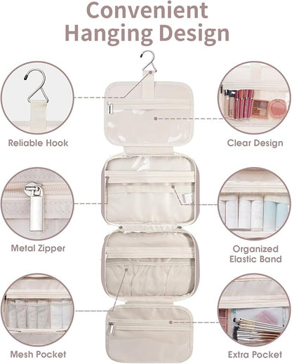 Narwey Travel Toiletry Bag for Women Large Hanging Makeup Bag Organizer Toiletries Bag for Full Size Essentials Accessories Cosmetics (Dusty Rose (Large))