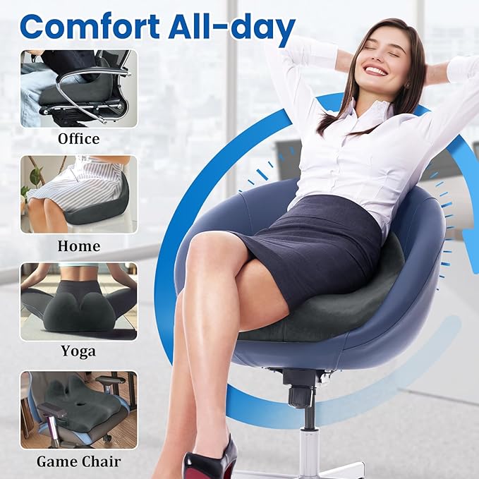 Seat Cushion, Memory Foam Office Chair Seat Cushion for Office Chairs/Car/Long Trip/Desk Chair/Gaming, X-Large Size for Sciatica & Hip & Tailbone Pain Relief, Sciatica Support (Gray)