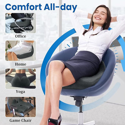 Seat Cushion, Memory Foam Office Chair Seat Cushion for Office Chairs/Car/Long Trip/Desk Chair/Gaming, X-Large Size for Sciatica & Hip & Tailbone Pain Relief, Sciatica Support (Gray)