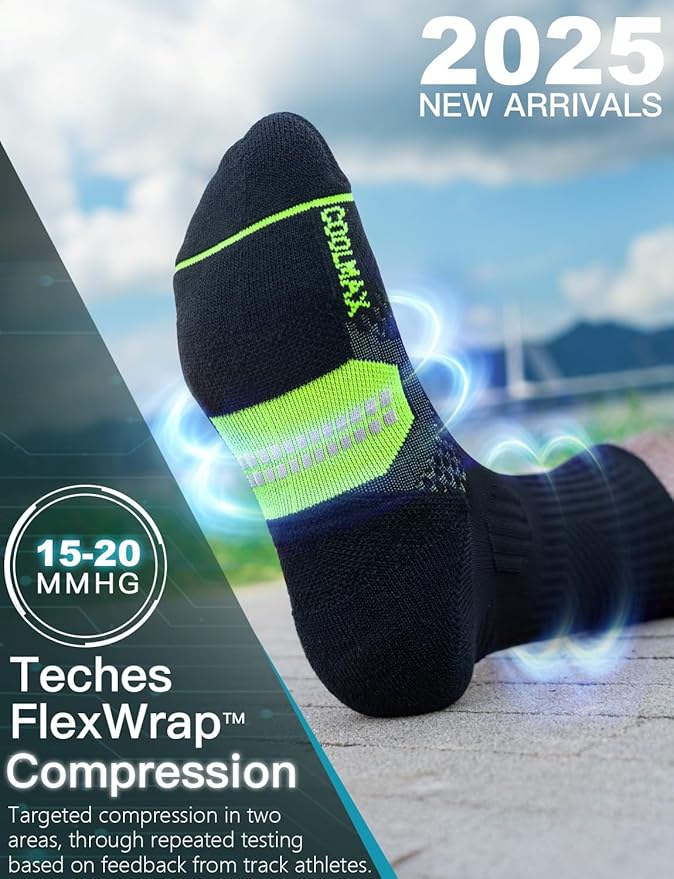 Mens Bamboo Viscose Crew Compression Running Socks Athletic Hiking Cushioned Wicking Anti-Blister Seamless