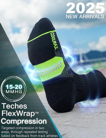 Mens Bamboo Viscose Crew Compression Running Socks Athletic Hiking Cushioned Wicking Anti-Blister Seamless