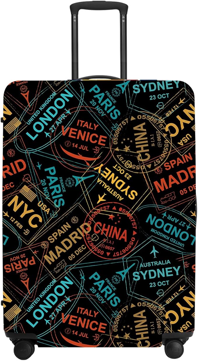 Global Destinations Suitcase Cover Set, Travel Bucket List Map Print, Heavy Duty Nylon Luggage Protector for 18-32 Inch, Cruise Vacation Essentials