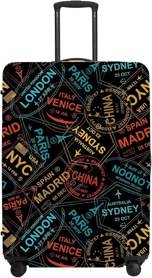 Global Destinations Suitcase Cover Set, Travel Bucket List Map Print, Heavy Duty Nylon Luggage Protector for 18-32 Inch, Cruise Vacation Essentials