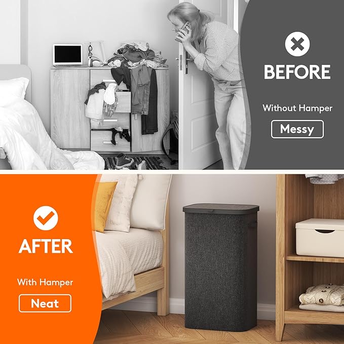 Lifewit 105L Laundry Basket with Lid, Large Laundry Hamper with Plastic Handles and Removable Bag, Foldable Tall Dirty Clothes Hampers for Laundry for Laundry Room, Bedroom, Bathroom, Dorm, Dark Gray