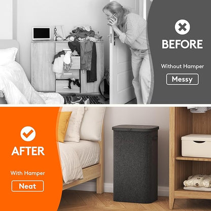 Lifewit 105L Laundry Basket with Lid, Large Laundry Hamper with Plastic Handles and Removable Bag, Foldable Tall Dirty Clothes Hampers for Laundry for Laundry Room, Bedroom, Bathroom, Dorm, Dark Gray