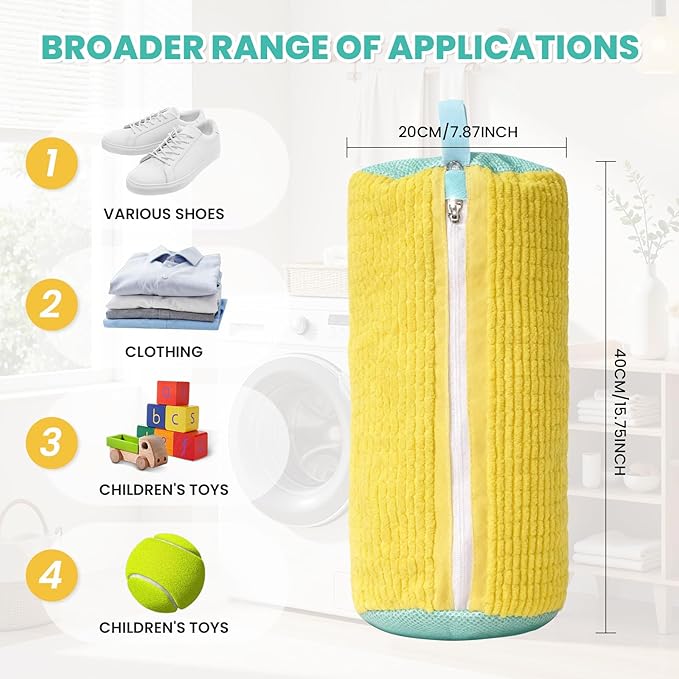 Shoe Washing Machine Bag, 2-Pack Reusable Shoe Bag for Washing Machine, 360° Deep Clean for Sneaker, Running Shoes,Bras, Delicates and Toys, Includes 2 Shoe Storage Dust Bags(Yellow)