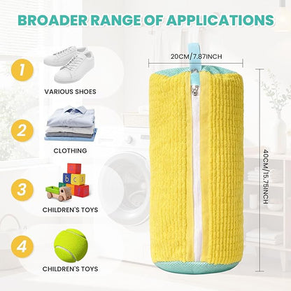 Shoe Washing Machine Bag, 2-Pack Reusable Shoe Bag for Washing Machine, 360° Deep Clean for Sneaker, Running Shoes,Bras, Delicates and Toys, Includes 2 Shoe Storage Dust Bags(Yellow)