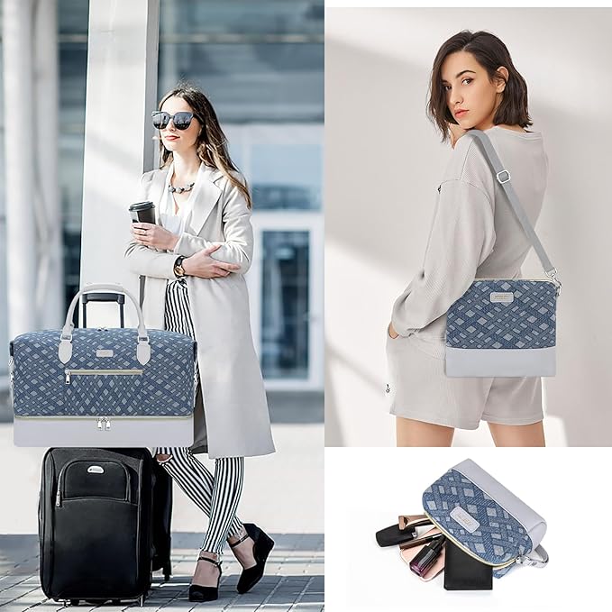 Weekender Bag for Women, Travel Duffel Bag Carry On Overnight Bag with Shoe Compartment Large Nylon Travel Weekend Tote Bag