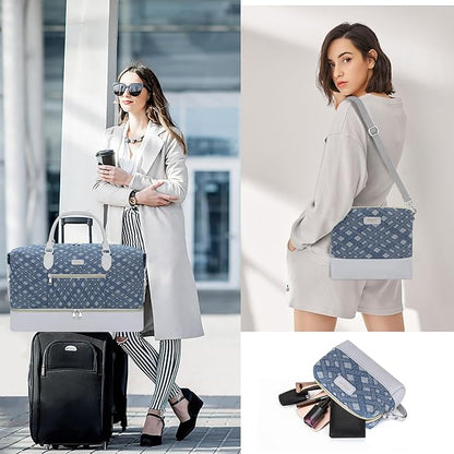 Weekender Bag for Women, Travel Duffel Bag Carry On Overnight Bag with Shoe Compartment Large Nylon Travel Weekend Tote Bag