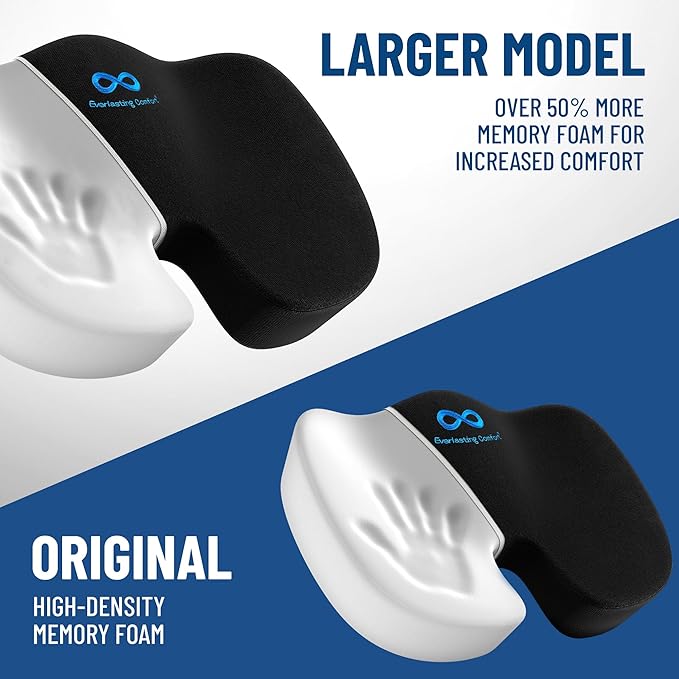 Everlasting Comfort Doctor Recommended Memory Foam Seat Cushion for Office Chairs & Car - Ergonomic Office Desk Accessories - Cushions for Tailbone Pain Relief, Sciatica & Back Support Pillow