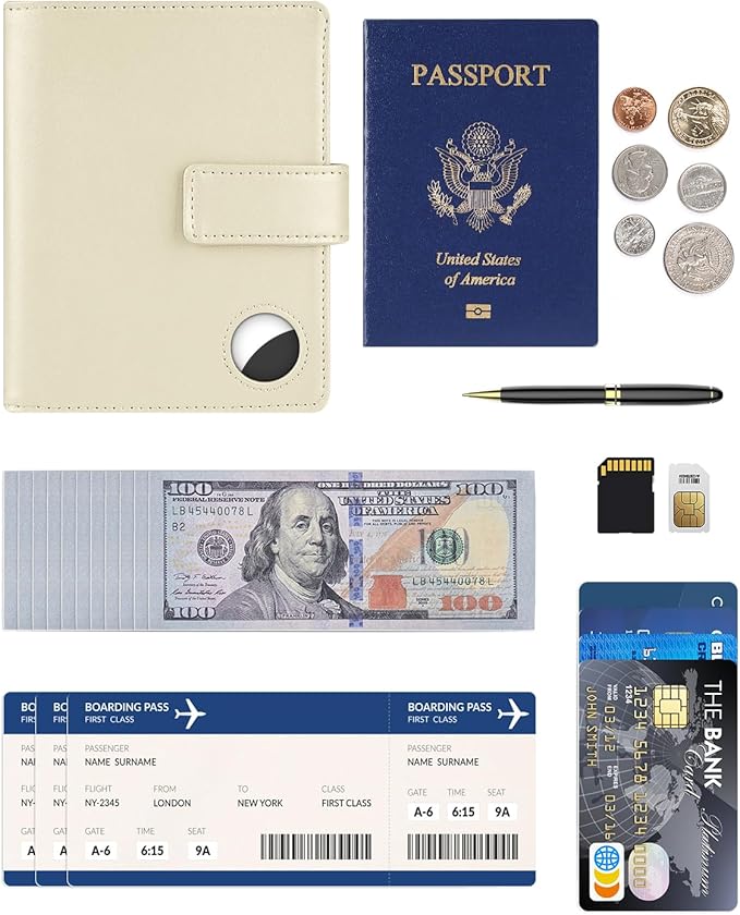 Leather Passport Holder Wallet Cover Case for Women and Men,RFID Blocking,Passport Case,Travel Accessories (White)