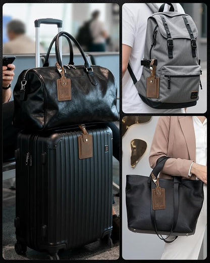 Premium Genuine Leather Luggage Tags for Suitcases - Quick Release, Privacy Protection, Elegant and Durable, Travel Essential Luggage Tag - 2 Pack Coffee