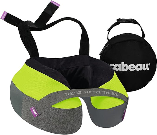 Cabeau Travel Neck Pillow for Airplanes – The Neck’s Evolution, TNE S3 – Supportive Memory Foam Design for Long Haul Flights – Attachable Seat Straps and 360° Support (Vegas Neon Yellow)