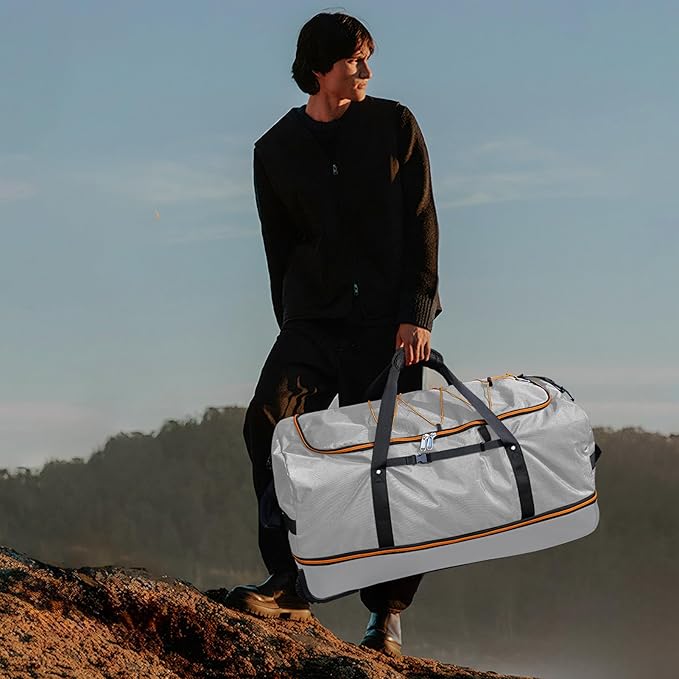 Vomgomfom 32" Soft-Sided Foldable Wheeled Travel Duffel Bag,Expandable 110L to 140L Rolling Cargo Bag with 2 Wheels and Multiple Pockets,Grey