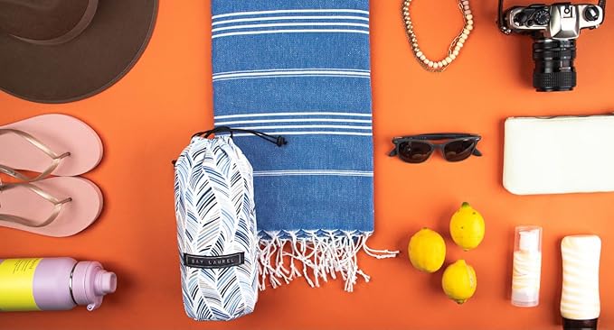 BAY LAUREL Turkish Beach Towel with Travel Bag 39 x 71 Quick Dry Sand Free Lightweight Large Oversized Towels Light
