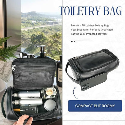 Mens Toiletry Bag, Water-resistant Dopp Kit For Men Travel, PU Leather Toiletries Bag Shaving Kit, Compact Organizer With Wrist Strap, Grooming Essentials For Vacation, Gym & Camping，Black