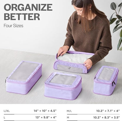 Aerotrunk Compression Packing Cubes for Travel - Luggage Organizer Bags - Double Zipper Packing Cubes for Suitcases (4-Pack, Purple)