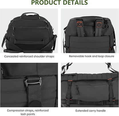 Vomgomfom 86L Collapsible Wheeled Luggage with Removable Backpack Straps,Waterproof Rolling Duffle Bag with Quilted Base,No Telescope Handle,Black