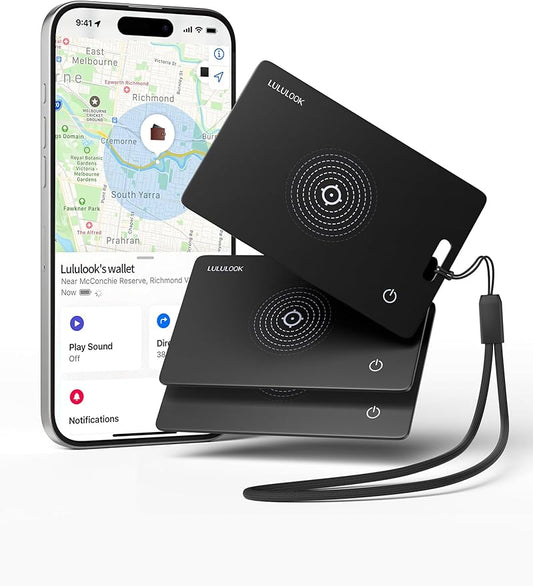 LULULOOK Wallet Tracker Card, 0.07in Ultra Slim Airtag Card Works with Apple Find My (iOS Only), Wireless Rechargeable IP68 Waterproof GPS Smartcard Tracker for Wallet Passport, 3Pack