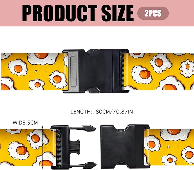 Nuxovilar Luggage Straps of 2 Set Fried Eggs Pattern, 1.96x90.5 inches - Luggage Straps for Suitcases, Perfect for Food Lovers, Short Trips, Daily Travel