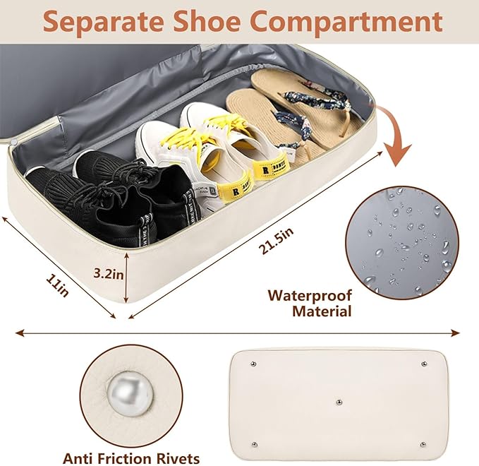 Weekender Bag for Women, Travel Duffel Bag Carry On Overnight Bag with Shoe Compartment Large Nylon Travel Weekend Tote Bag