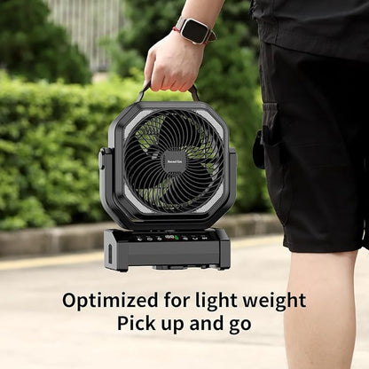 Socool Camping Fan with Light - 20000mAh Rechargeable Battery Fan, 112Hrs Max Run Time, 9 Speeds, Digital Display, Timer, Auto Oscillation, 270° Pivot & Hook for Camping, Power Outage, Hurricane