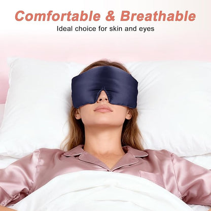 VOCOSTE 22 Momme Pure Silk Sleep Mask with Travel Pouch, 3D Contour Adjustable Blindfold for Side Sleepers, Eyelash Protecting for Natural Lashes & Extensions, Navy Blue