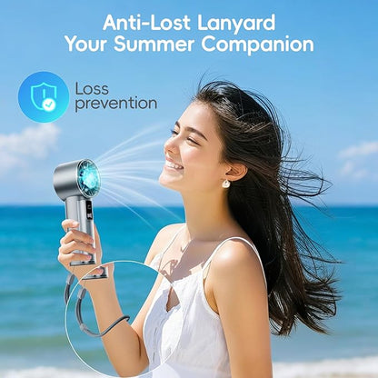 PANERGY High Speed Handheld Fan with Ice Cooler,1-100 Speed Adjustable Mini Turbo Fan, 4000mAh Battery Rechargeable & Digital Display,Gifts for Women Men Travel/Office/Beach/Camping(Blue)