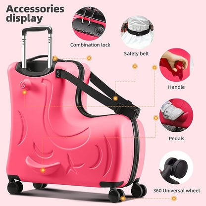 N-A Kids Ride On Suitcase with Wheels, Scooter Luggage for Toddlers Travel, Durable Children's Suitcase for Boys & Girls Ages 2-18 Years