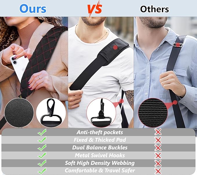 2 in 1 Anti-theft Bag Shoulder Strap with Pockets, 54 inch Travel Belt Ultra-Wide and Thick, Comfort and Stylish