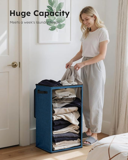 SOLEDI Laundry Hamper with Lid 90L Large & Tall Collapsible Laundry Basket, Clothes Hamper with Bag Removable Easy to Carry, Dirty Hampers for Bedroom, Bathroom, Dorm, College, Blue