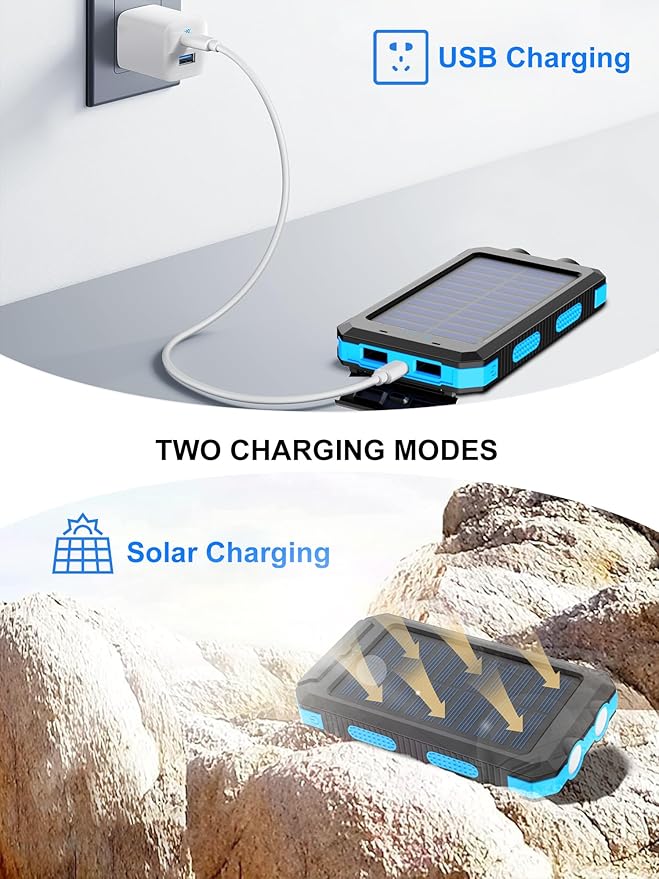 Solar Charger, 38800mAh Solar Power Bank, Waterproof External Backup Battery Power Pack with USB C Input/Output/LED Flashlights Compatible with iPhone, Samsung, iPad, Suitable for Outdoor, Camping