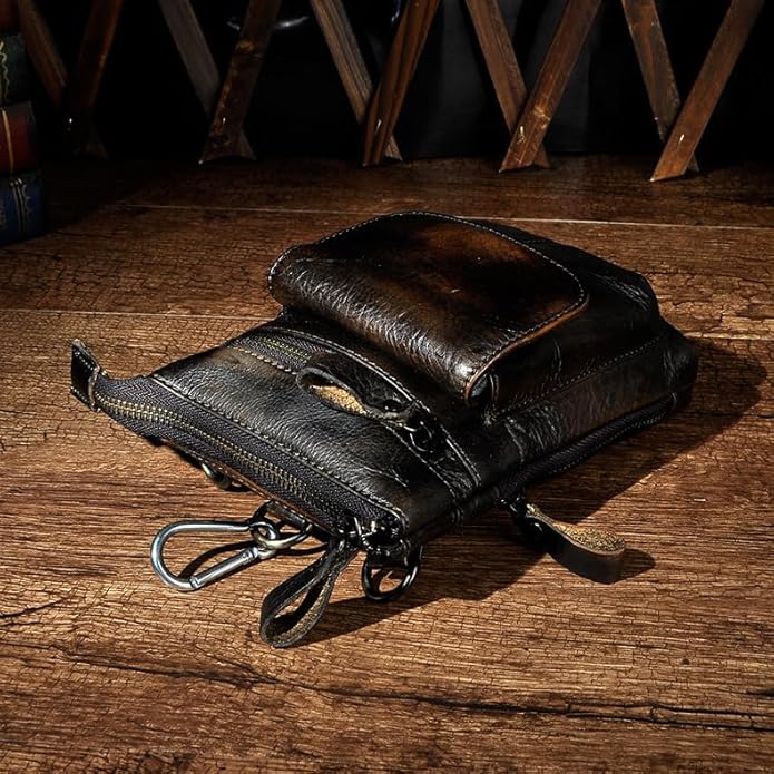 Versatile Cowhide Small Messenger Bag for Men Genuine Leather Waist Pack for Daily Use and Outdoor Activities