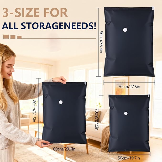 Vacuum Storage Bag 6-Piece Set,Used for Storage and Storing Luggage and Clothes,Saving Space-Reusable,Suitable for Storing Travel Items Such as Vacuum Seal Bags for Clothing,Etc（M-2 L-2 J-2Dark Blue）