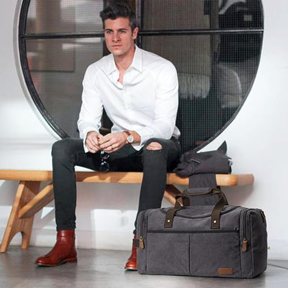 S-ZONE Canvas Duffel Bag for Travel 65L Weekender Overnight Travel Bags with Shoes Compartment for Men