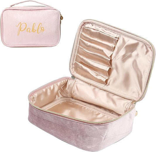 Personalized Name Makeup Bags - Monogrammed Gift for Women Girls Cosmetic Bag with Zipper Gift Ideal for Teen Girls Women Birthday Friend Mom (Pink)