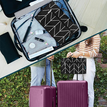 PAVILIA Hanging Toiletry Bag Women Men, Travel Kit Foldable Large Toiletries Organizer, Roll up Cosmetics Makeup Bag Accessories, Waterproof Essentials Jewelry Case (Black Chevron)