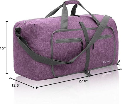Dimayar 85L Travel Duffle Bag for Men Women - Foldable Duffel Bag with Shoes Compartment - Overnight Bags Waterproof & Tear Resistant(Purple)