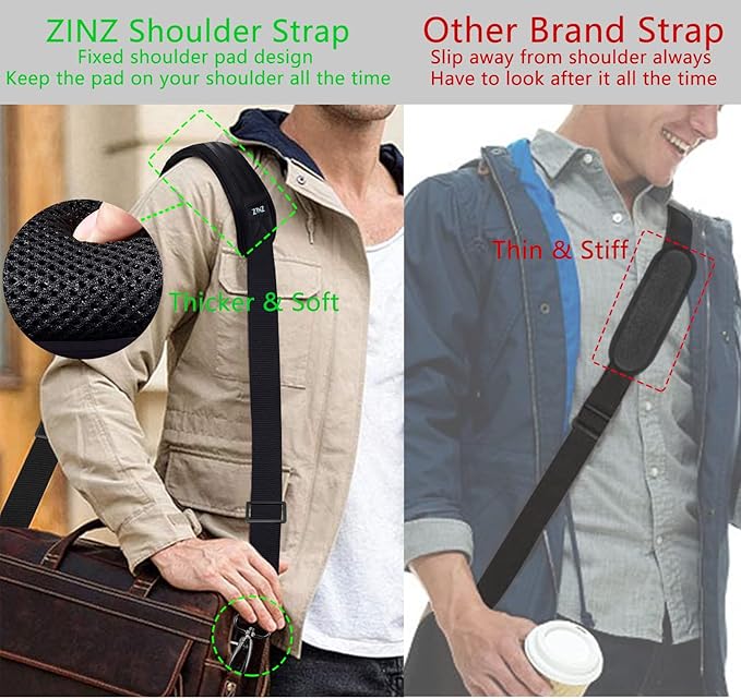 ZINZ 79 inch Shoulder Strap, Extra-thick Fixed Cushion Pad and Dual Clasps Universal Replacement Strap with Metal Swivel Hooks for Laptop Bags, Luggage Bags, Camera, Crossbody (200cm,Black)