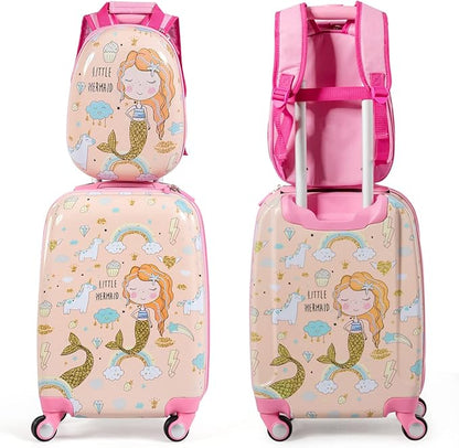 KOTEK Kids Carry On Luggage Set, 18" Hardside Rolling Suitcase with Spinner Wheels, Travel Rolling Luggage for Boys Girls (Mermaid)…