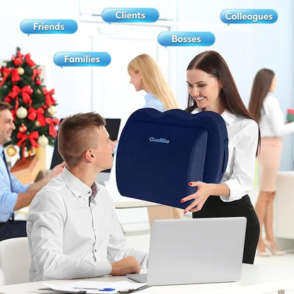 CloudBliss Seat Cushion,Office Chair Cushions,Car Seat Cushion,Lumbar Support Pillow for Office Chair,Back Support Memory Foam Pillow Coccyx Cushion for Tailbone Pain,Sciatica & Back Pain Relief -Blue