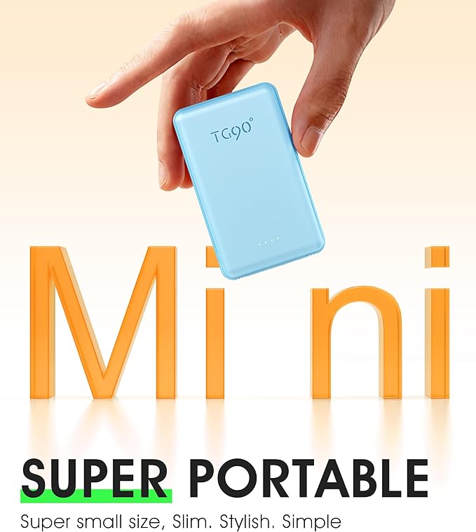 TG90° 2 Pack 5000mAh Power Bank,Small Portable Charge Built-in AC Plug and Cables,Pocket Size USB C External Battery Pack Compatible with iPhone 17 16 15 14 13 12 Samsung Google iPad,Black & Blue