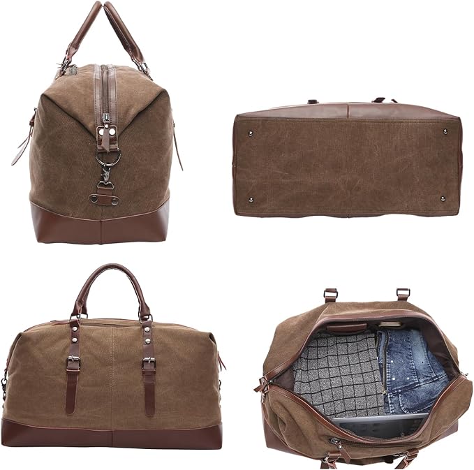 Canvas Duffle Bag, 35L leisure Stylish Canvas Travel Duffel Backpack Multifunctional Overnight Weekender Overnight Travel Bag for Men & Women (brown)
