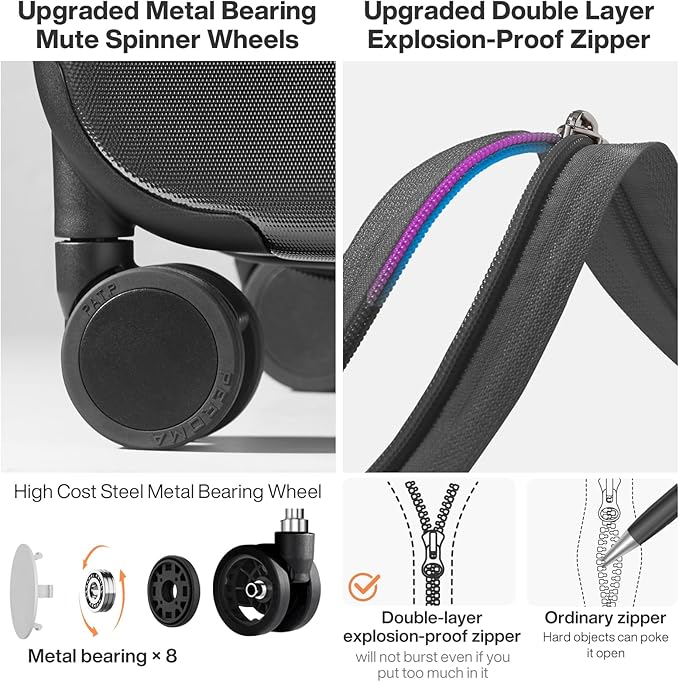 mixi Upgrade Carry on Luggage 14 Inch Underseat Personal Item Suitcases with Spinner Wheels, Hardside Rolling Suitcase PC with TSA Lock Lightweight Travel Case, Fine Grid Black