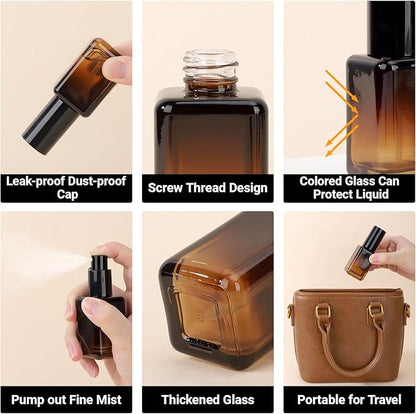 Segbeauty 1oz Small Amber Glass Spray Bottle Refillable, 4pcs Fine Mist Empty Glass Travel Bottles for Toiletries Liquid Containers, 30ml Travel Size Mini Spray Bottle Atomizer Sprayer for Perfume